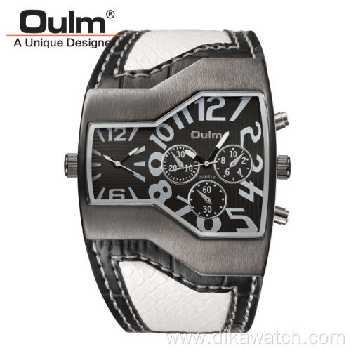 OULM Casual Wristwatch Square Big Dial Dual Time Zone Men's Quartz Watch Luxury Brand Male Clock Super Big Watches montre homme